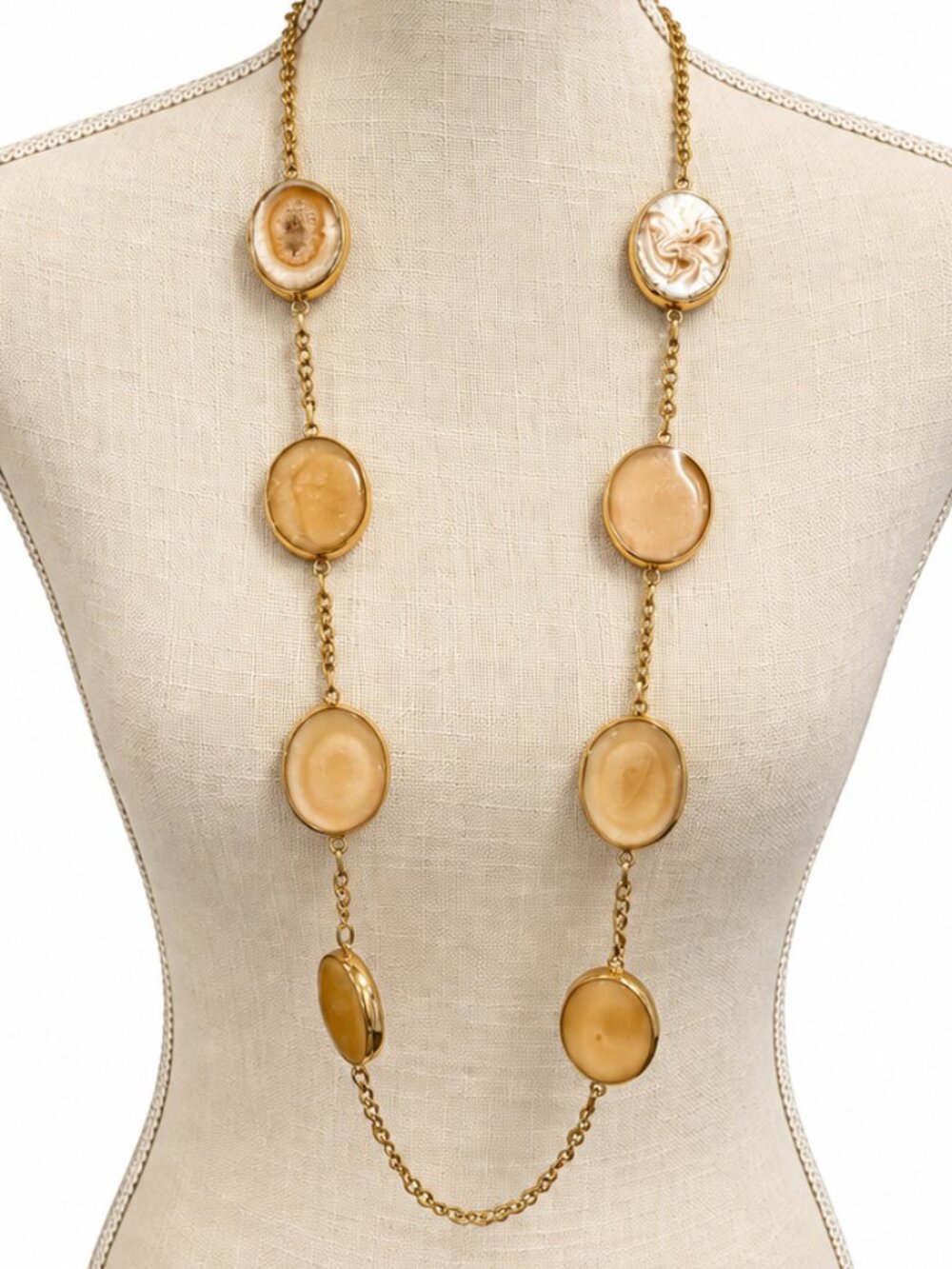 Chico's Gold Tone Cream Oval Statement Necklace
